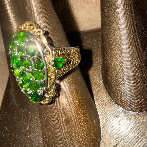 STS vintage 925 Green Diopside and Gold vermeil Women's Ring sz 9 1/2 - Picture 10 of 16